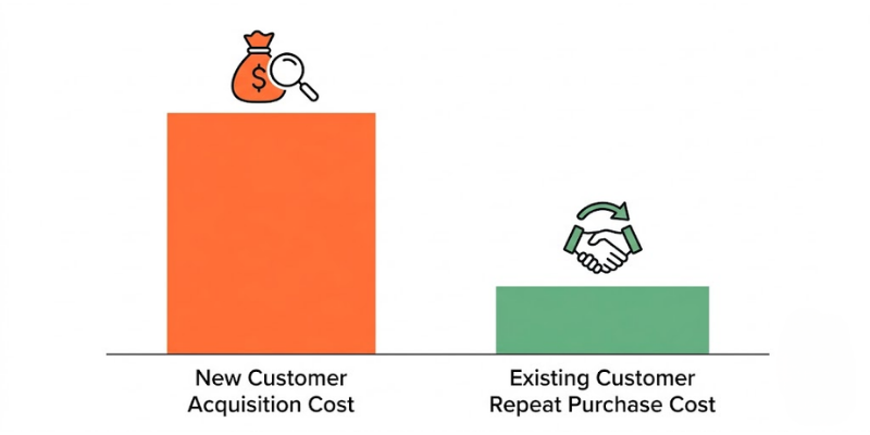 An infographic illustrating the difference between focusing on acquisition and focusing on existing customer value.