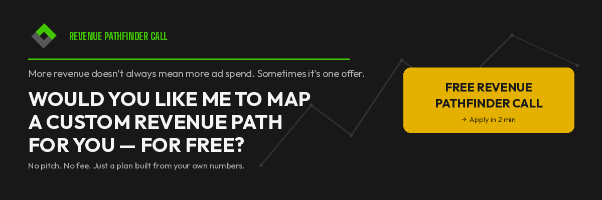 Revenue Pathfinder Call banner inviting readers to grow revenue without increasing ad spend